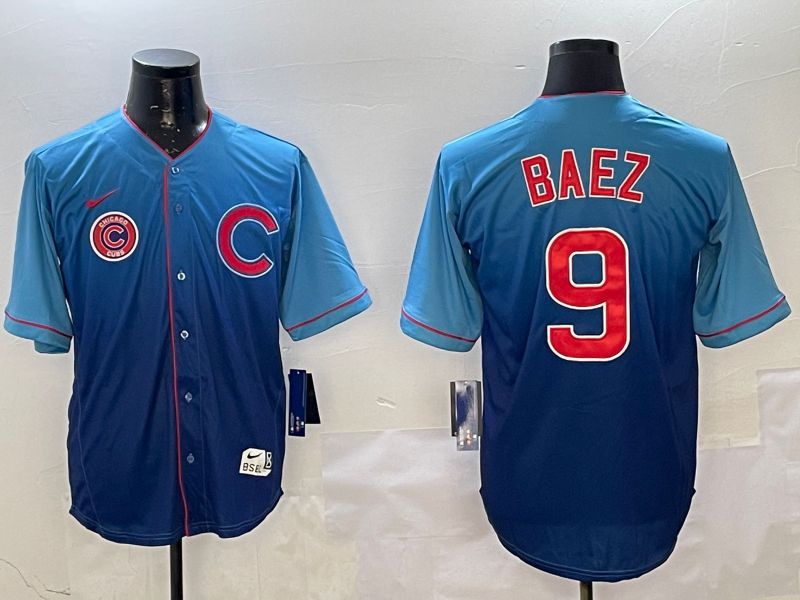 Men Chicago Cubs 9 Baez Blue Fashion Game 2025 Nike MLB Jersey style 3